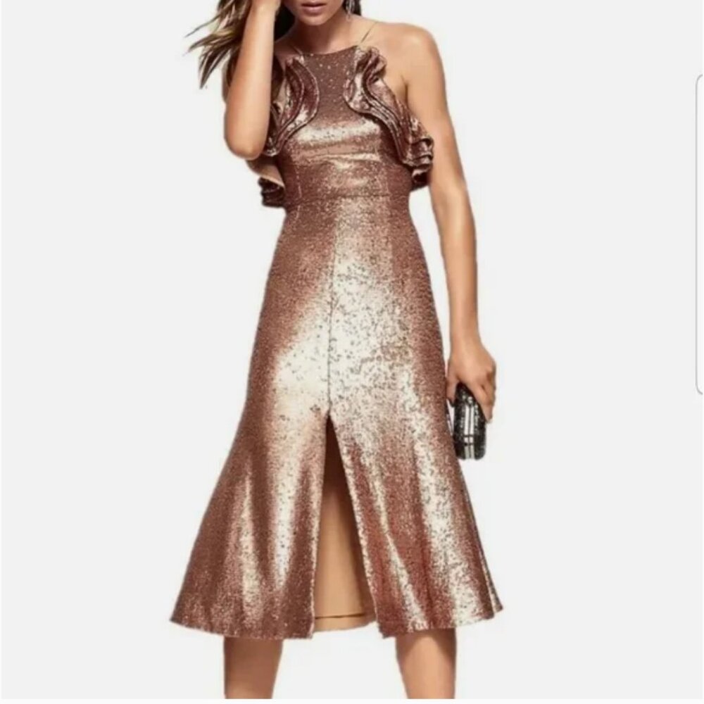 C/MEO COLLECTIVE Illuminated Sequin Midi Dress Copper